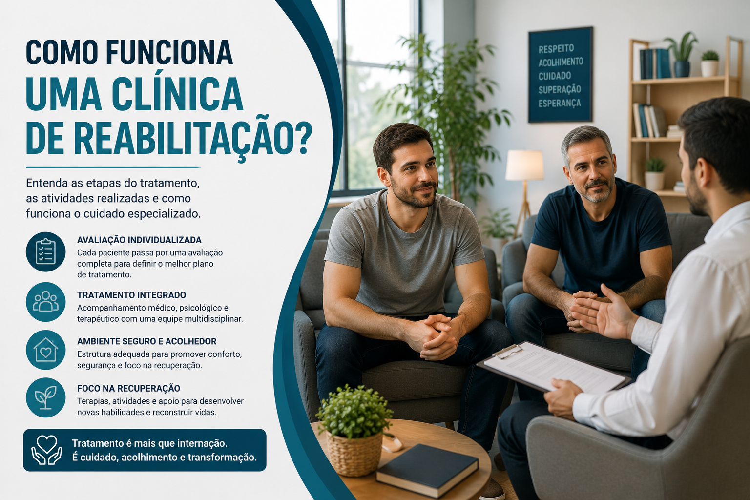 Ambiente e rotina em clínica de reabilitação