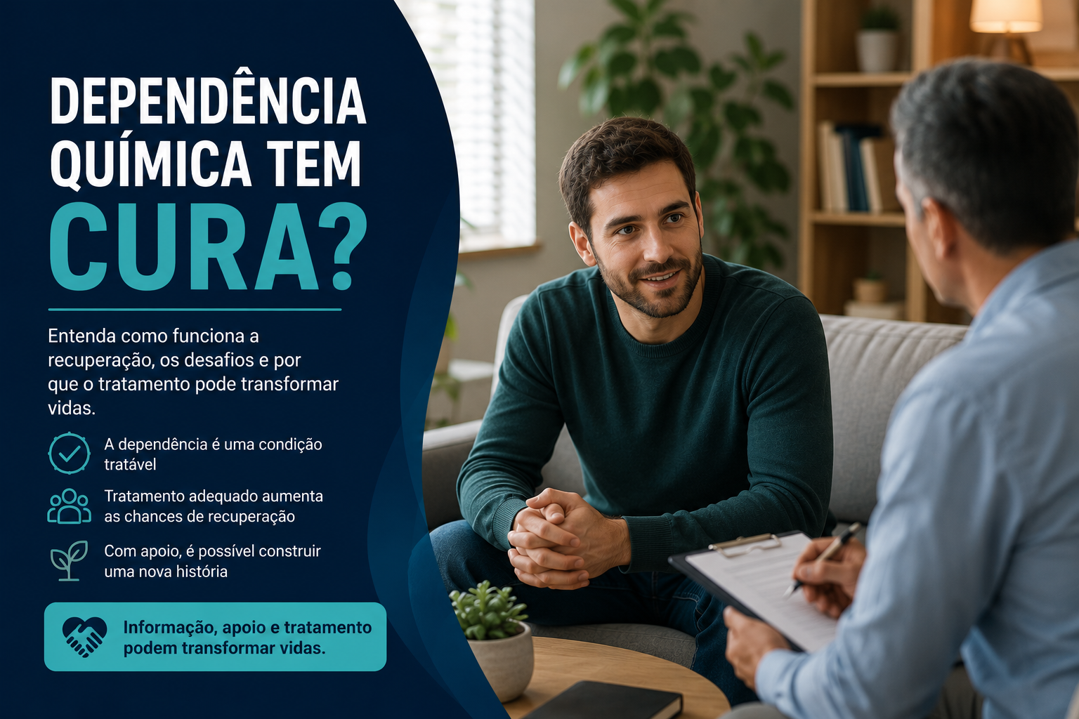 Pessoa em recuperação da dependência química com apoio familiar